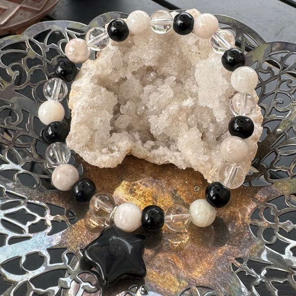 Handmade Moonstone, Quartz, and Black Tourmaline Bracelet - Picture 4 of 7